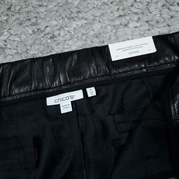 Chico's Faux Leather Cutwork Hem Trousers Wide Leg Ankle Pants Black Size 16 - Picture 6 of 12